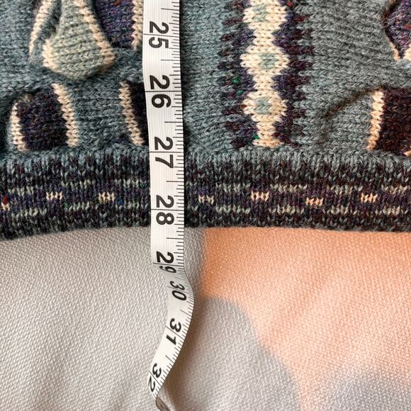 Bebhinn Marten Irish Wool Cardigan Sweater Green Blue Diamond Knit Made Ireland - Picture 13 of 13